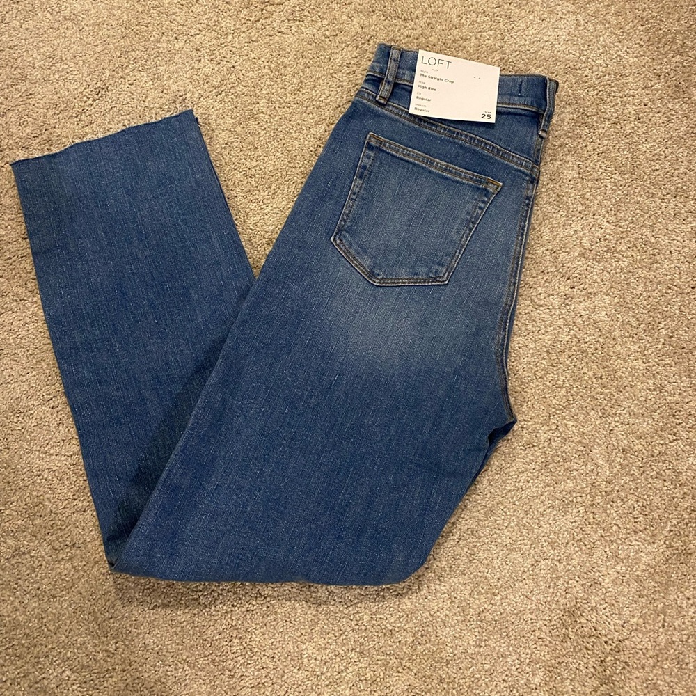 LOFT Blue High Rise Straight Crop Jeans